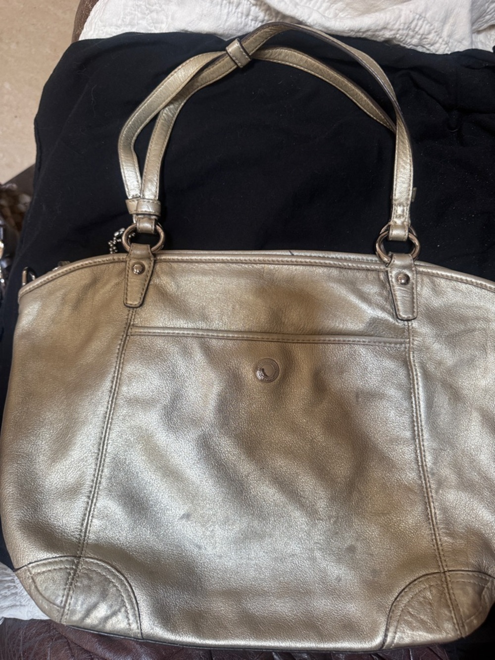 Coach Metallic Pewter Leather Shoulder Bag - Picture 3 of 7